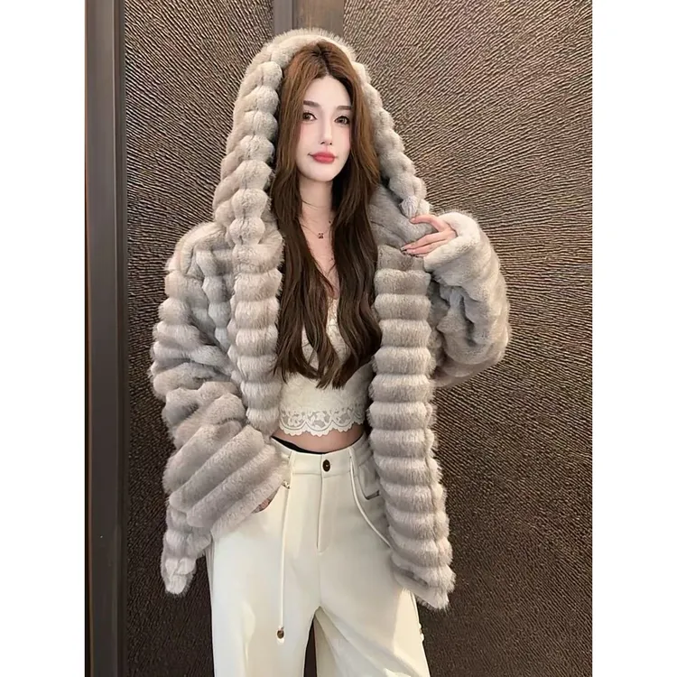 GUIDI GUDI【大龙猫】气质休闲百搭毛毛连帽长袖外套