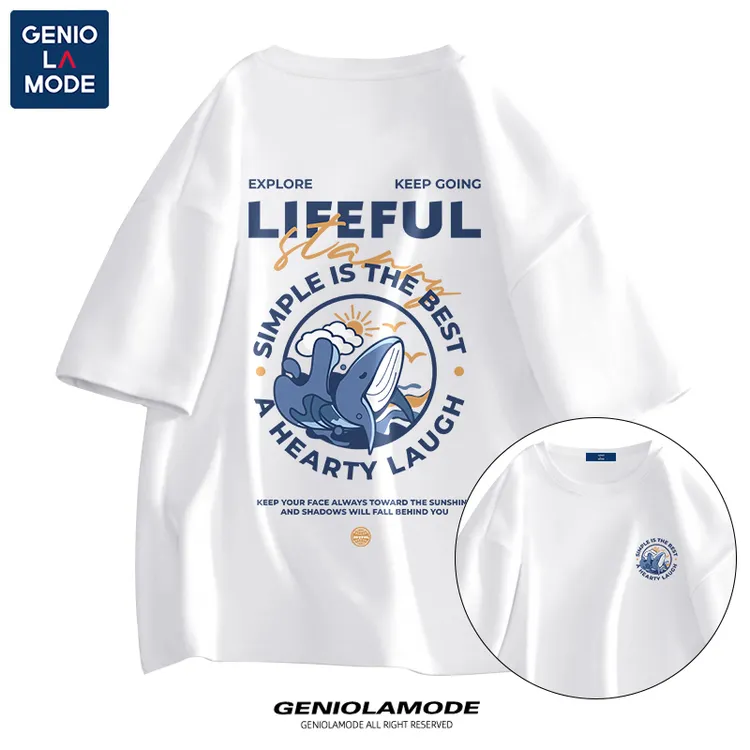 GENIOLAMODE美式休闲短袖T恤男款夏季学生宽松纯棉印花半袖上衣潮