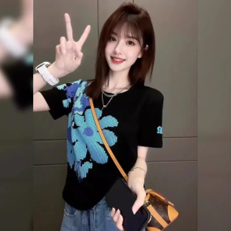 巨好看的夏日减龄微胖mm圆领印花短袖T恤女夏季大码宽松显瘦上衣