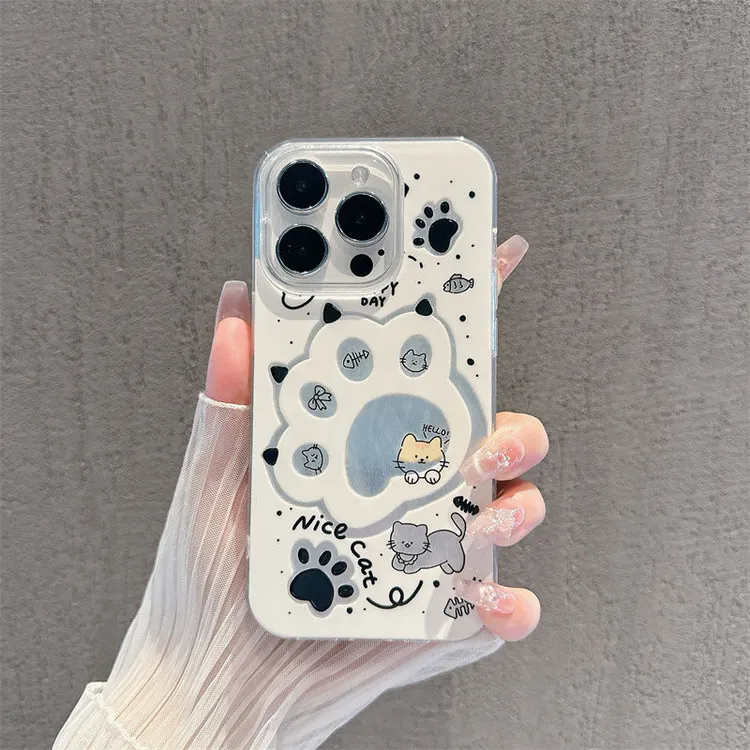 小猫爪适用苹果16华为vivo小米OPPO羽纱iPhone13/14/15手机壳女款