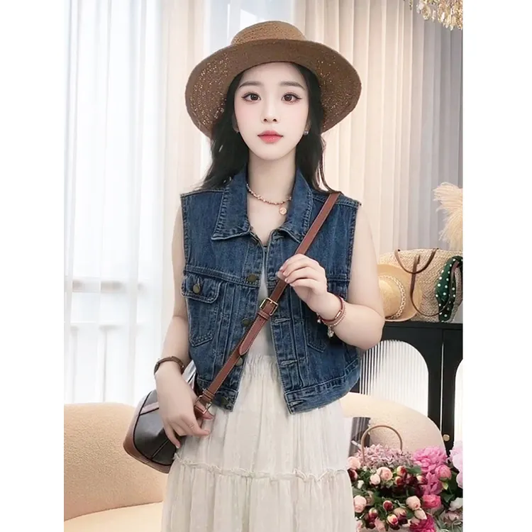 百搭复古时尚牛仔马夹2025夏季新款森女坎肩背心短款牛仔马甲外套
