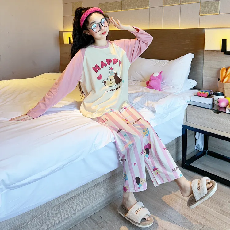 女童春秋家居服2025新款洋气儿童睡衣大童女孩秋季可外穿长袖套装