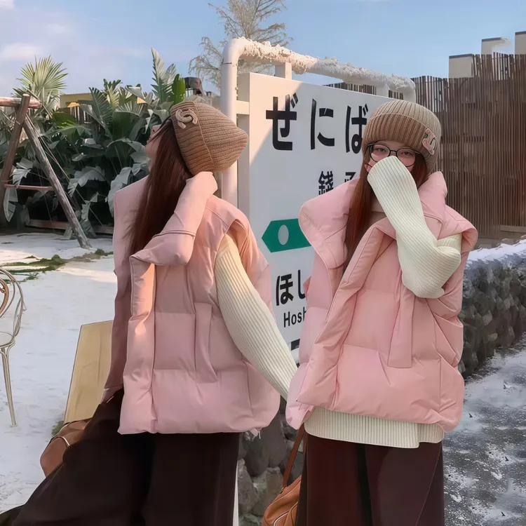 粉色马甲外套女2025新款秋冬季学生保暖外穿马夹棉背心坎肩