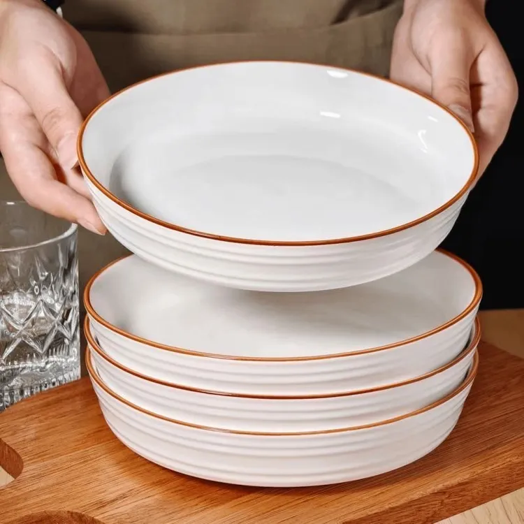 新款加深时尚饭盘网红加厚大盘子家用菜碟陶瓷窝边碗盘大容量餐具