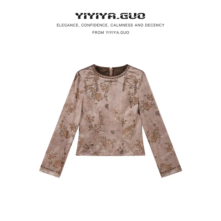 yiyiya.Guo艺艺吖【佳人】新中式中国风提花圆领长袖上衣080236SS52