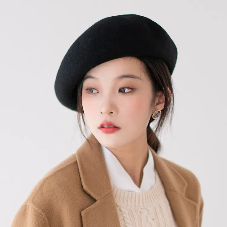 贝雷帽羊毛冬季日系百搭帽显脸小画家帽韩版复古毛呢帽子女秋冬