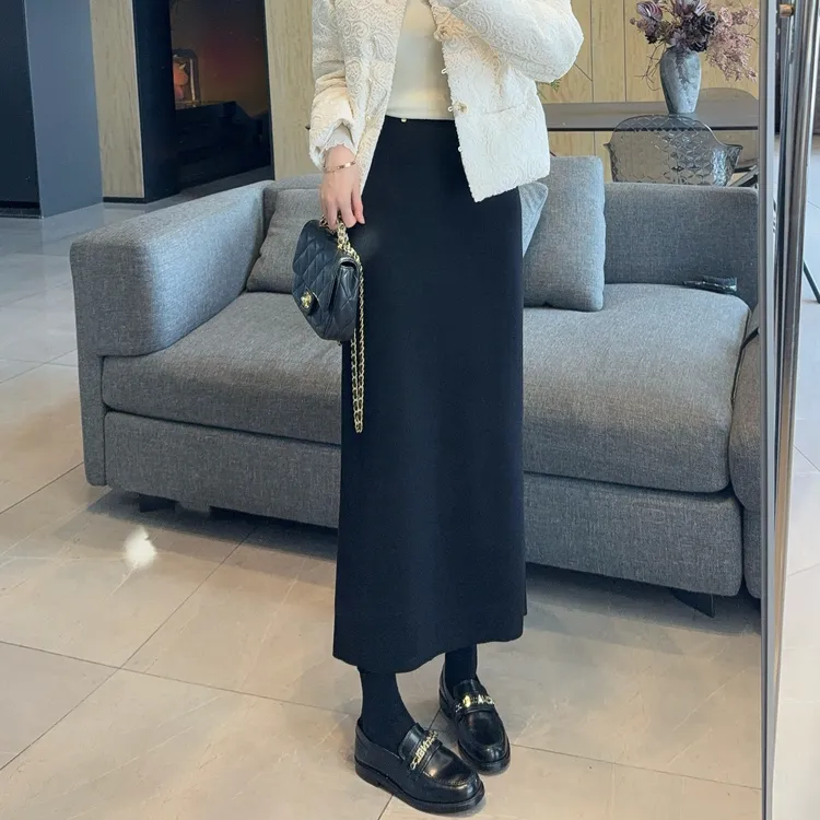 【大静静】“纸片半裙”气质赫本风开叉显瘦羊毛半身裙