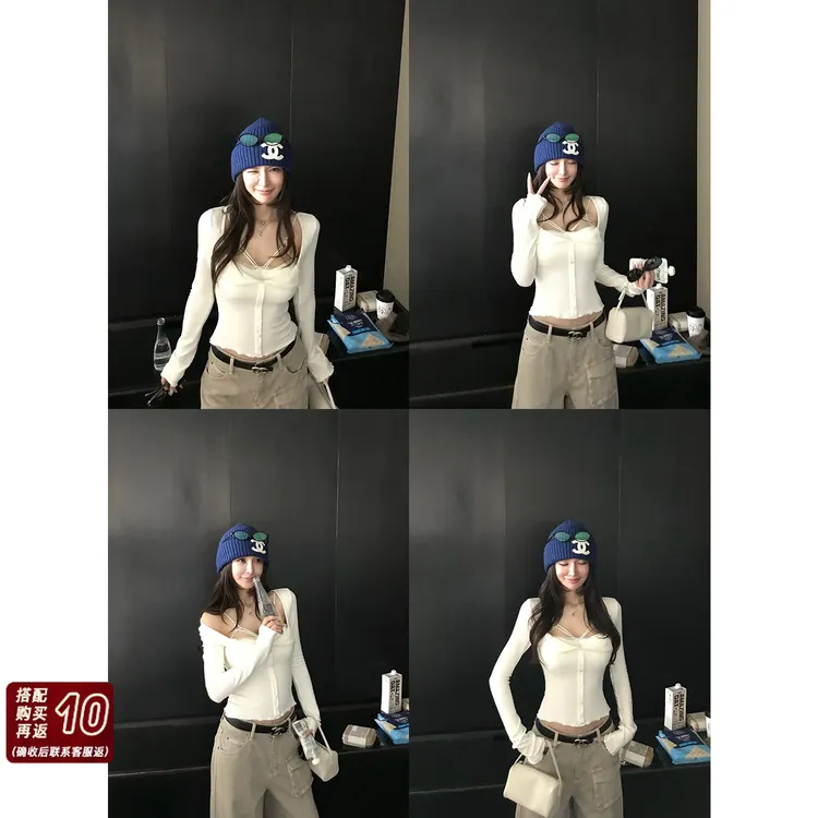 SKK'纯欲法则'恰到好处的sexy 天菜姐姐羊毛叠穿T恤自带胸垫内衣