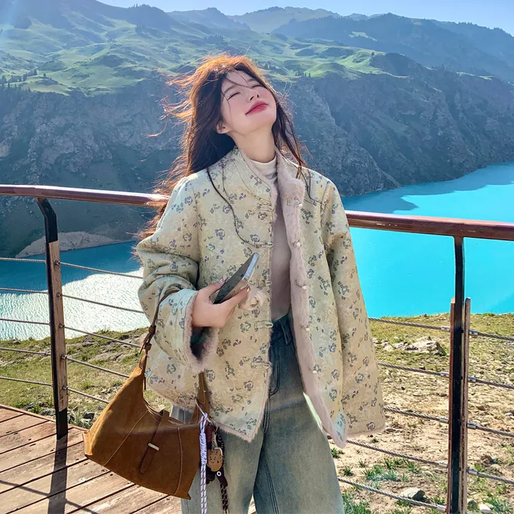 新中式国风提花两面穿羊羔毛外套2025冬季新款小众复古氛围感棉衣