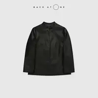 BACKATONE “墨韵”  时尚百搭休闲短款小立领皮外套 BFS-1FC188C-K