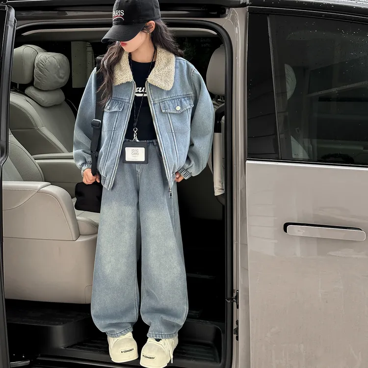 女童秋冬装套装儿童加绒加厚洋气女孩2025新款牛仔两件套冬装潮