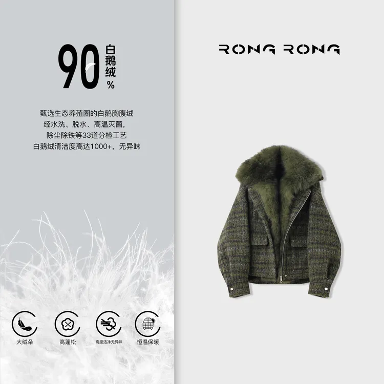 溶溶【林海星野】RONGRONG 90白鹅绒羊毛混纺狐狸毛领羽绒服OC25887
