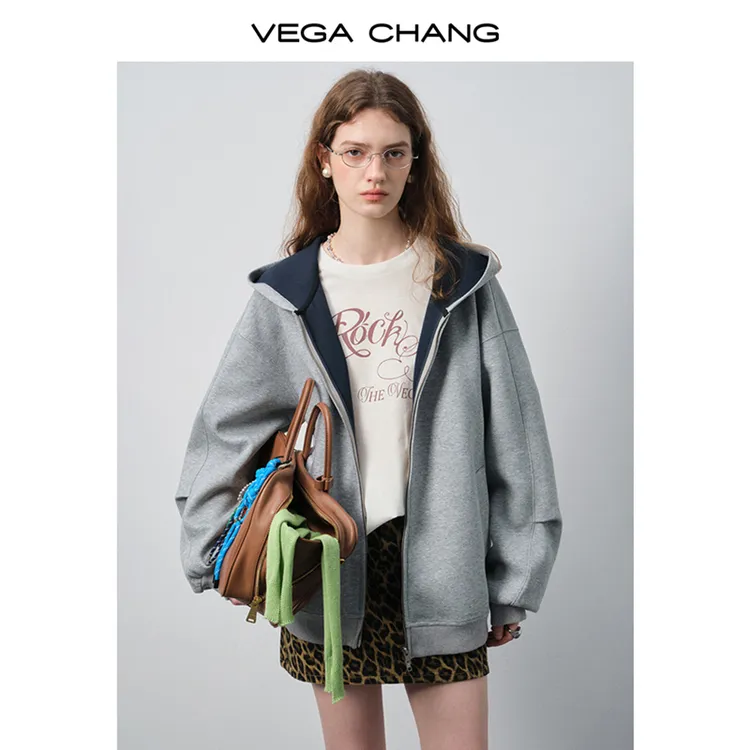 VEGA CHANG卫衣女2025年新款秋季连帽拉链宽松休闲百搭外套0318XT