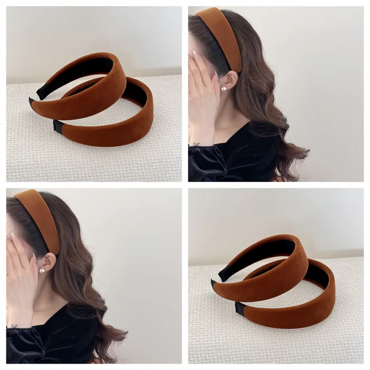 网红秋冬南瓜丝绒海绵发箍高级感新设计头箍女复古百搭外出压发卡