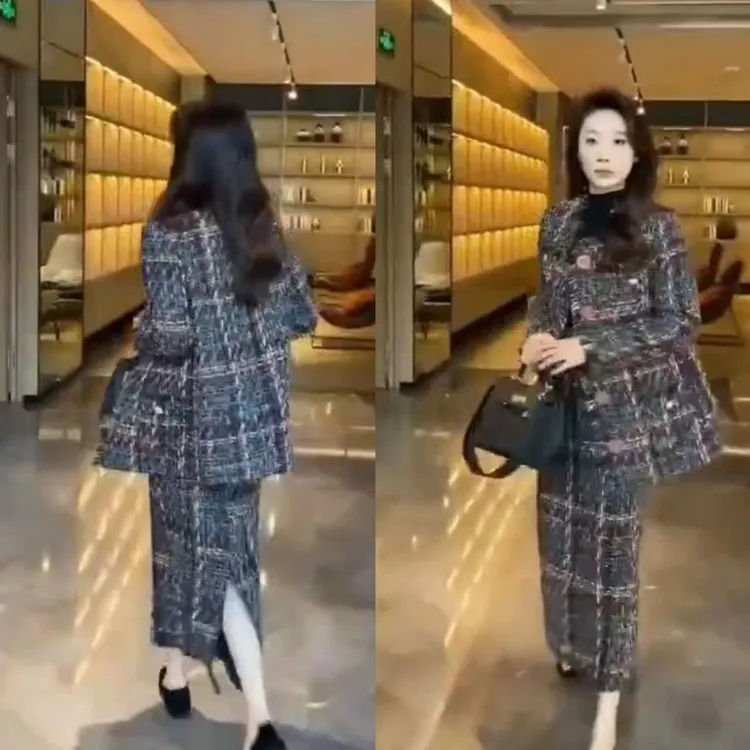 小香风秋冬新款精致轻奢外套半身长裙两件套高级感时髦洋气套装裙