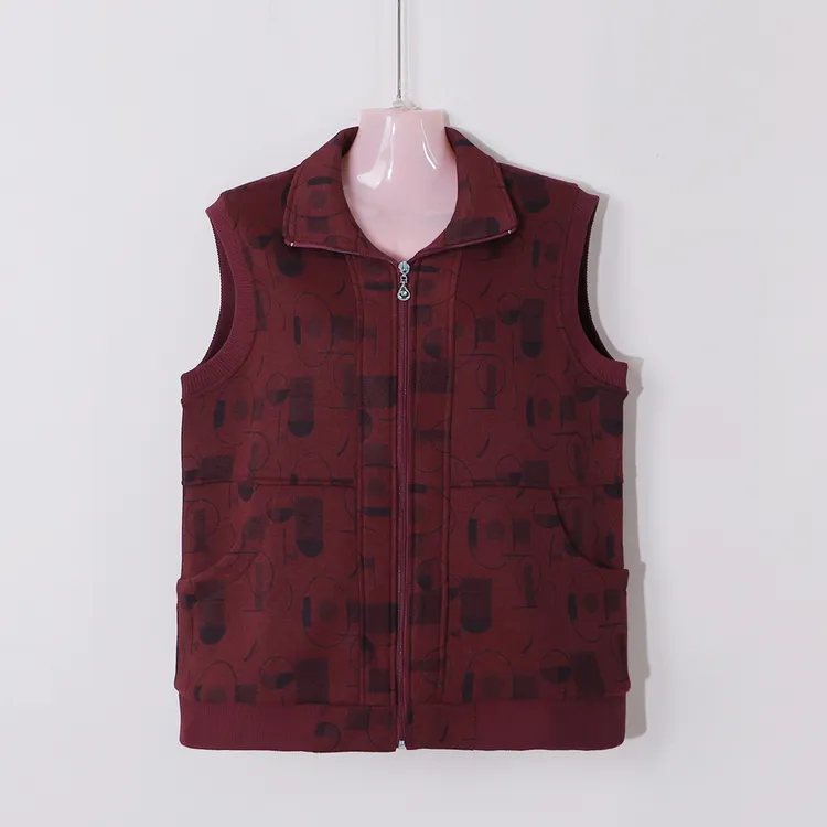 春秋中老年女大码妈妈打底马甲复古无袖翻领奶奶保暖外搭秋冬背心