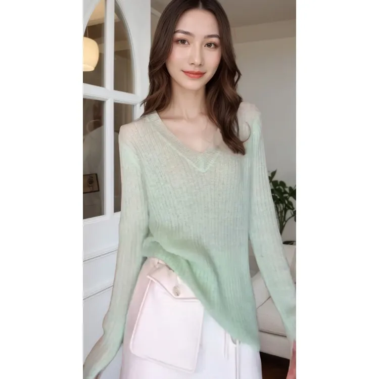 2025秋冬韩系新款百搭显瘦长袖v领针织上衣LK2507906