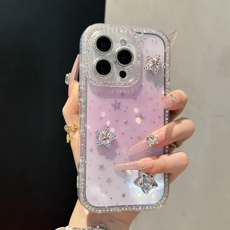 ins闪钻彩色立体星星适用苹果16promax手机壳15pro镜头膜14个性13