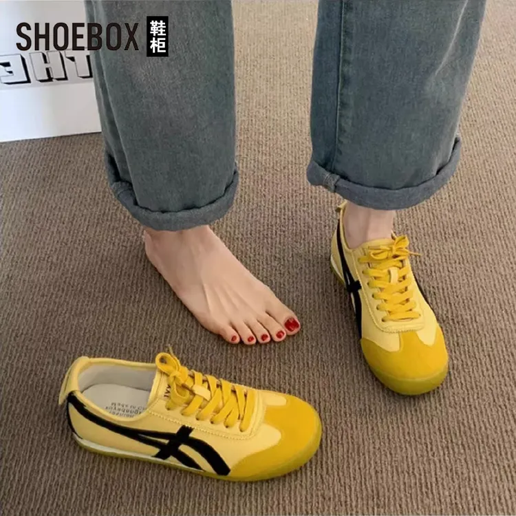SHOEBOX鞋柜黄色复古德训鞋女2025春季新款小众百搭软底休闲鞋