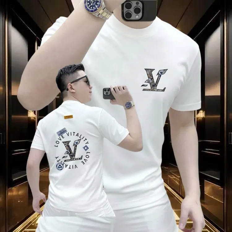 潮牌新款设计感字母印花短袖t恤男纯圆领修身轻奢半袖打底上衣
