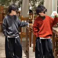 现货THE LUHAN【韩系校园】秋V领拼接风亲子装中大男童毛衣25690