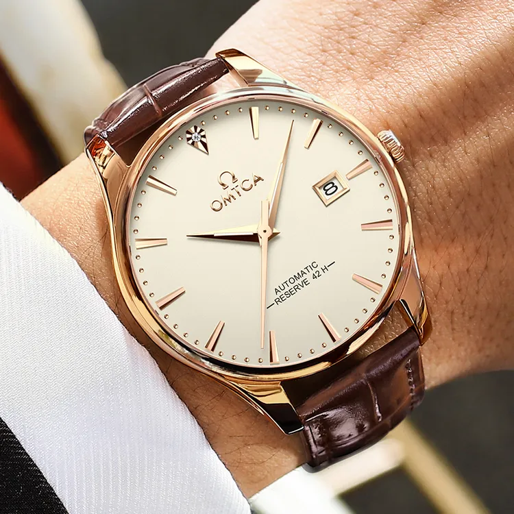 正品欧米加OMTCA手表男女士全自动机械表真钻夜光皮带气质男女表商品图