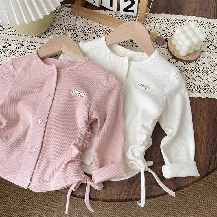 女童款2025春季外套纯色打底衫修身秋装女宝抽绳休闲开衫t恤上衣