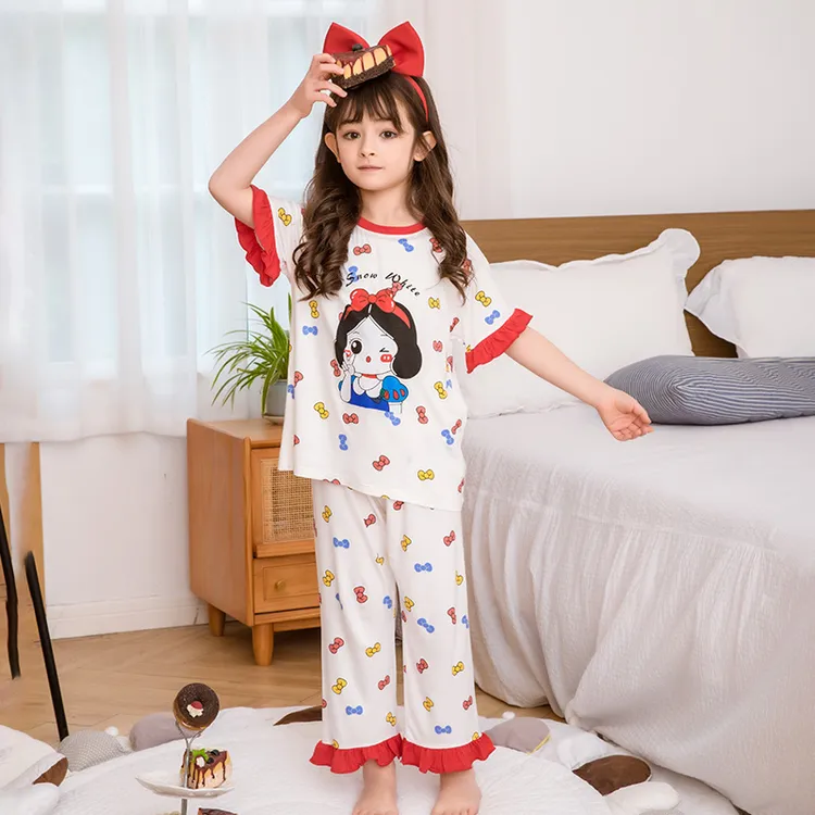 女童莫代尔睡衣套装儿童夏季薄款家居服女孩子短袖空调服睡衣睡裤