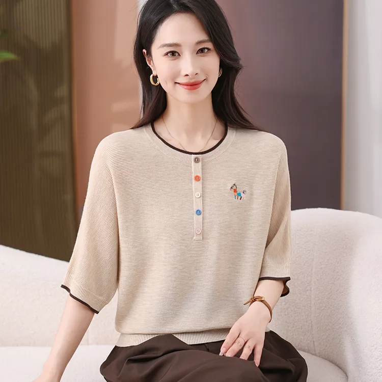 【天丝】洋气2025夏季时尚百搭短袖显瘦薄款圆领小众炸街高级感女装