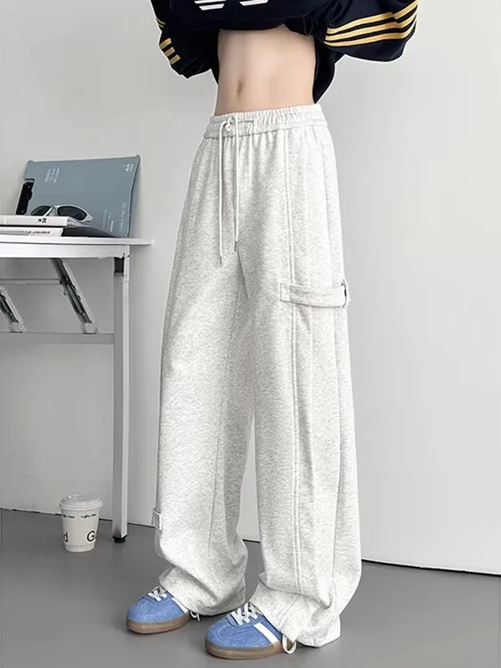 白花灰解构加绒弯刀卫裤男冬季重磅裤子美式潮牌宽松阔腿休闲长裤