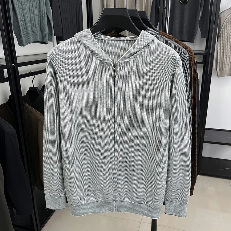 毛衫亮片百搭宽松型纯色开衫男士连帽针织春秋夏季男士秋季男款