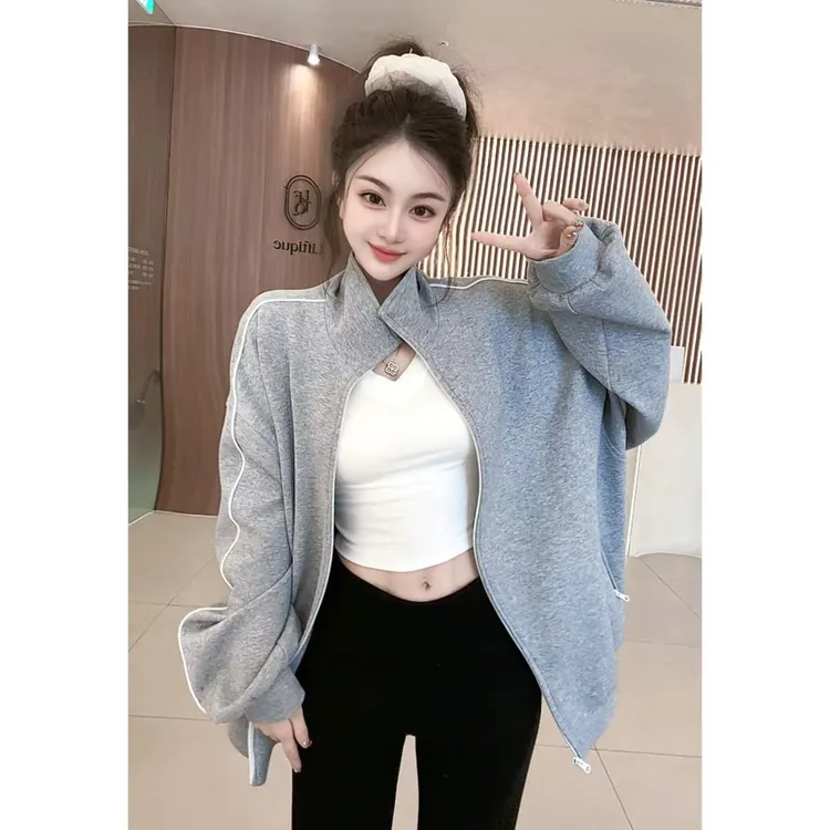曼曼【休闲氧吧~】休闲百搭侧条带宽松男女同款棒球外套