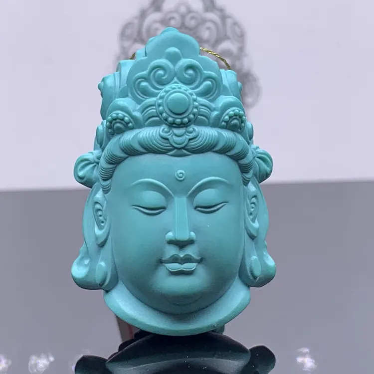 云晨珠宝绿松石精品观音手工精工雕刻地大质检 