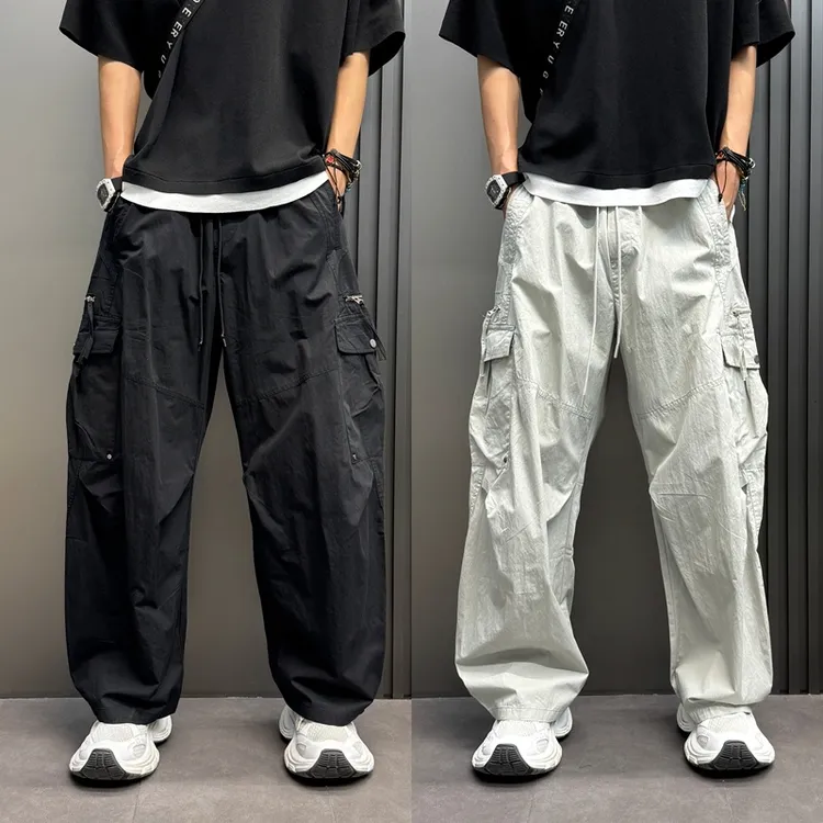 2025男士休闲裤纯色宽松工装裤冰丝速干裤时尚百搭直筒长裤阔腿裤