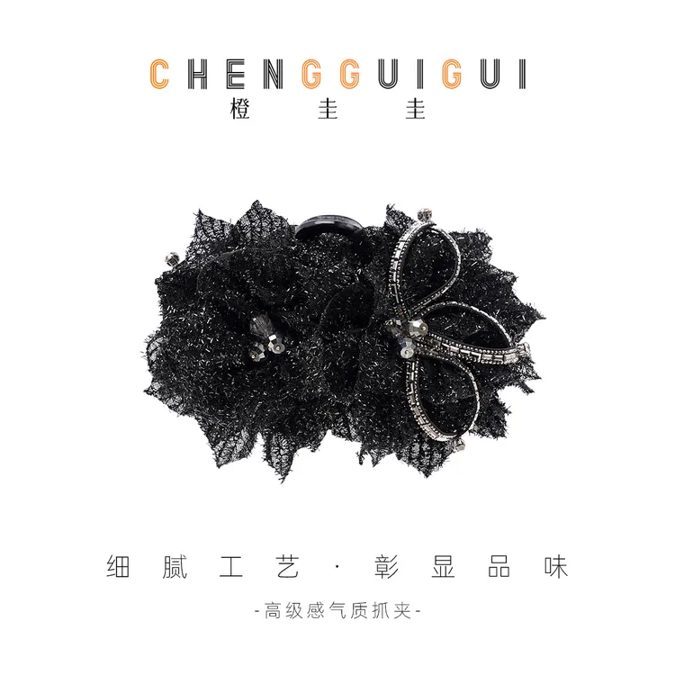 黑色重工日常鲨鱼夹百搭精致轻奢气质风高级感小众抓夹显发量发饰