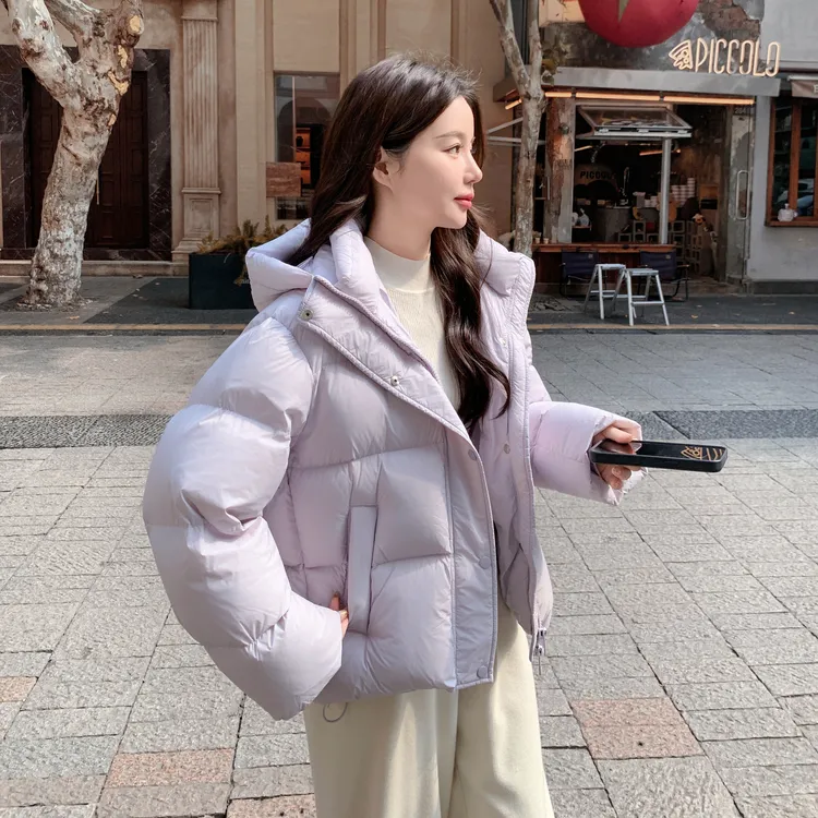 香芋紫短款泡芙羽绒服冬季女款2025巨好看连帽保暖90白鸭绒厚外套