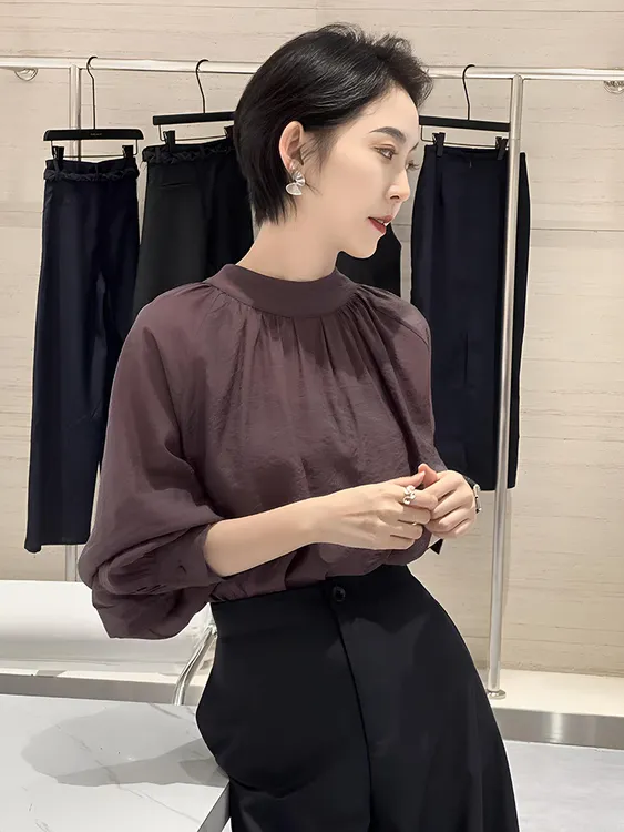 法式轻熟小众飘带立领长袖衬衫女2025新款早秋高级感气质女士上衣