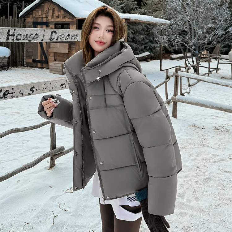 冬季小个子时尚棉服加厚连帽棉外套学院风减龄宽松休闲棉衣棉袄女