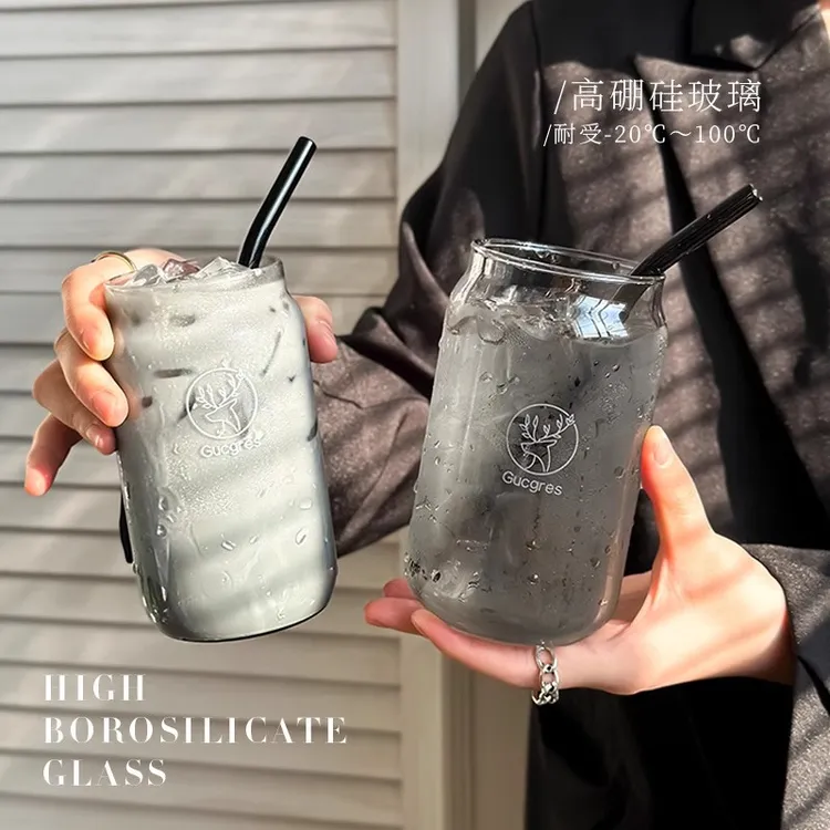 ins风网红玻璃杯咖啡杯易拉罐沙冰杯冷饮杯气泡水杯高颜值可乐杯