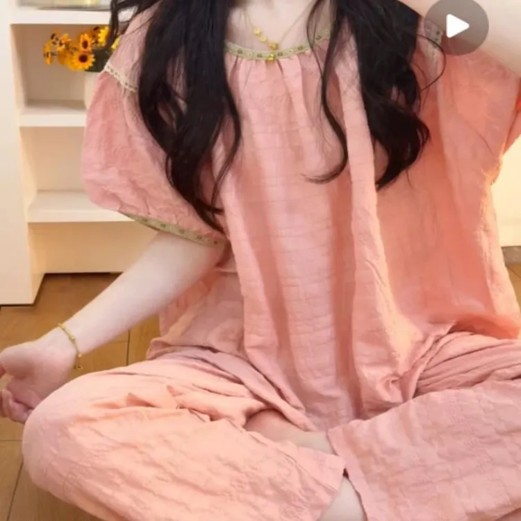 上衣大码睡衣女款2025新款夏季短袖长裤家居服套装可外穿女士