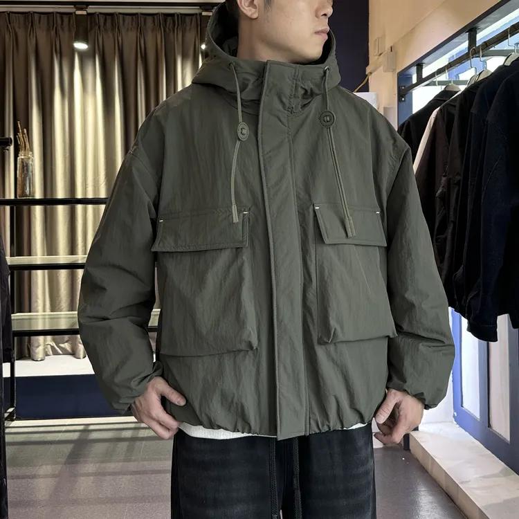 KP-X连帽工装风夹克秋冬户外防风保暖多口袋宽松休闲男士加绒外套