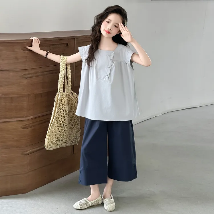 女大童套装夏季薄款森系休闲儿童娃娃衫九分裤两件套女童夏装潮款
