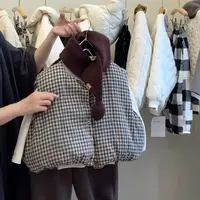 冬季新款儿童双面穿棉马甲男童女童格子坎肩小童宝宝韩版保暖马夹