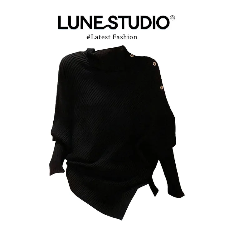 parkyeon法式复古高领不规则毛衣高秋冬慵懒设计感套头软糯毛衣