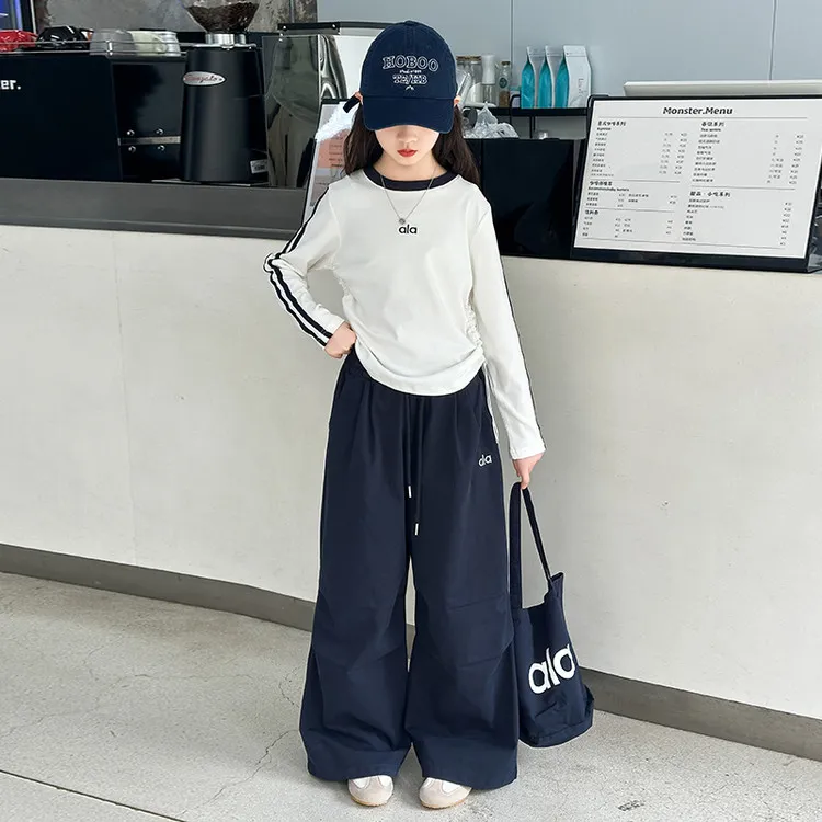 女童套装2025秋季新款时髦工装裤洋气儿童字母长袖两件套中大童潮