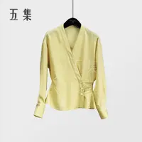 五集 醋酸羊毛 时尚新款气质V领收腰高级感衬衣S6490