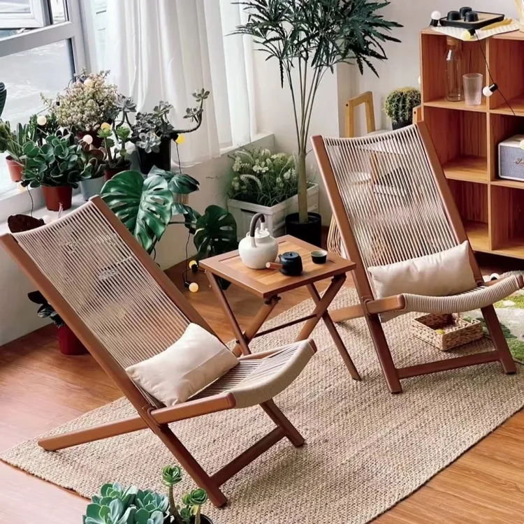 休闲庭院桌椅户外藤编躺椅民宿客栈网红椅沙滩海边露营风桌椅摆件