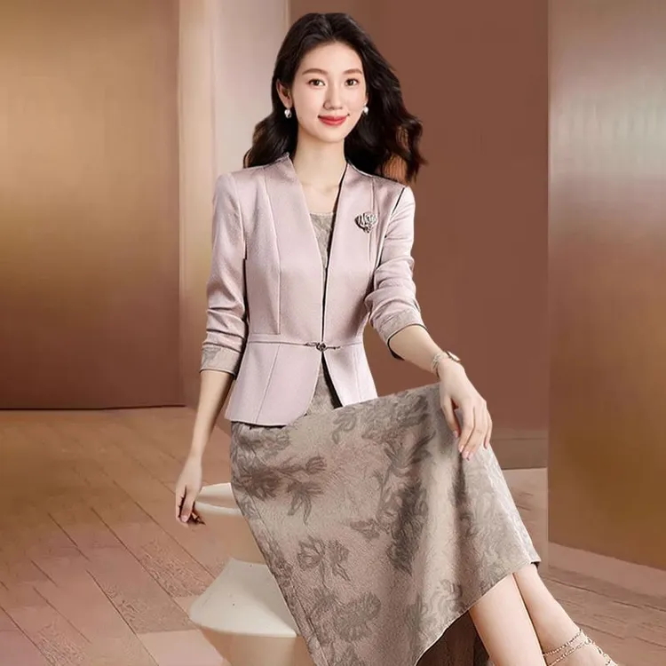 【拉夏】重要场合两件套装连衣裙女2025早秋轻奢喜婆婆妈妈婚宴礼服