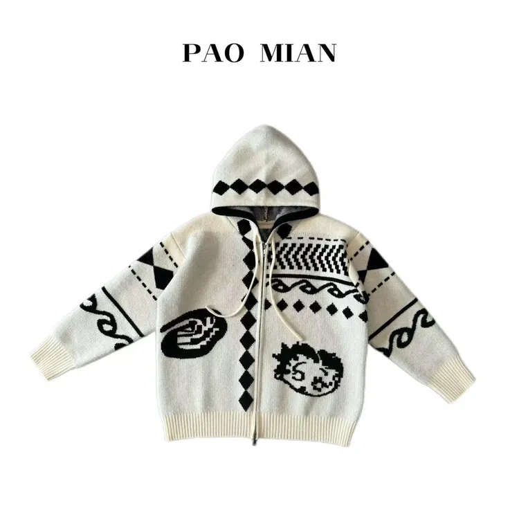 【 PAOMIAN 】保暖时尚休闲百搭厚款女连帽毛衣宽松卡通冬季轻奢