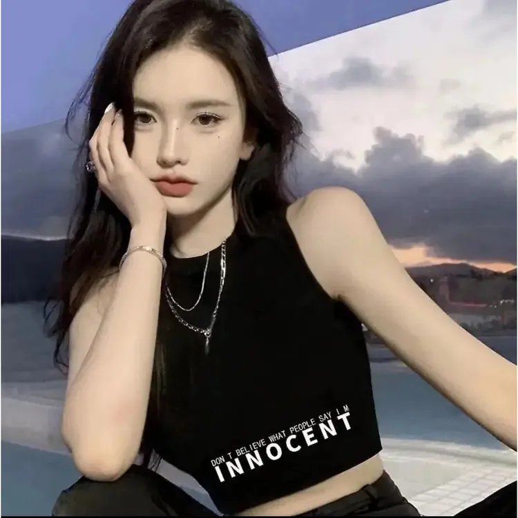 新款小众设计感黑色美式吊带背心女夏季辣妹外穿露脐短款修身2025